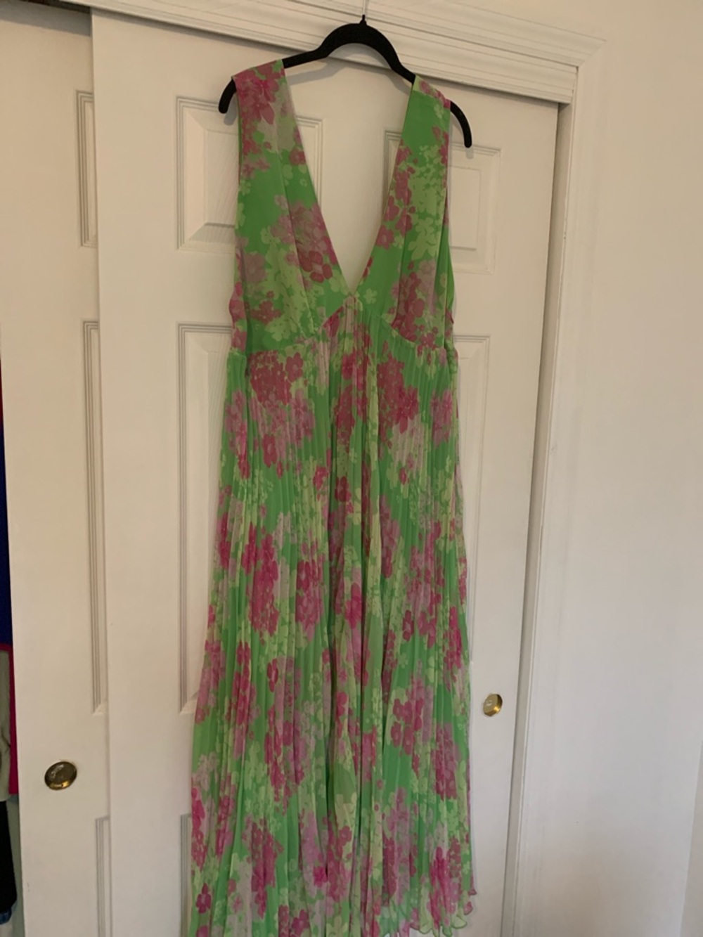 ASOS Green and Pink Floral Pleated Maxi Dress